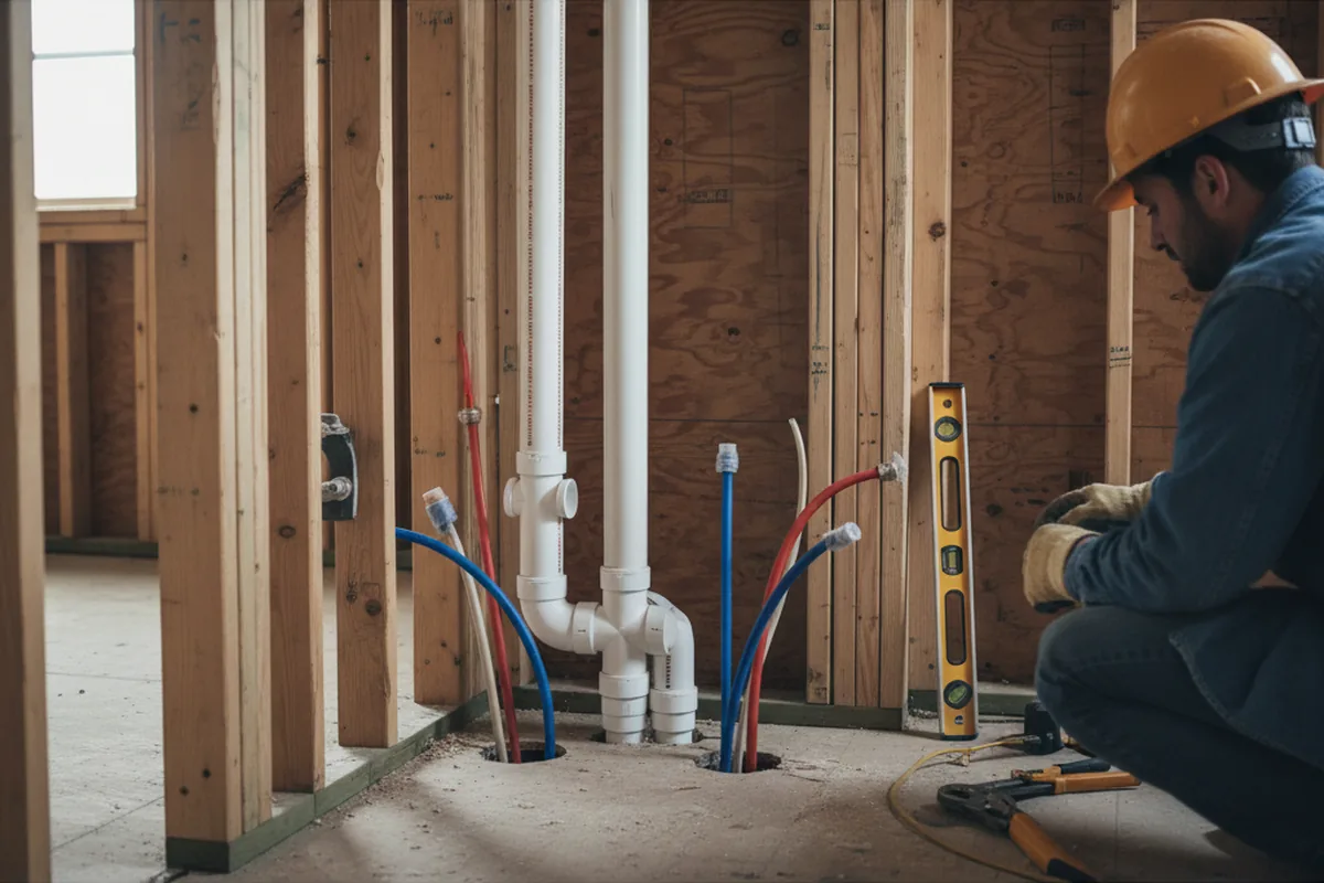 Drain and supply rough-in during Sump Pump Repair in Woodgate