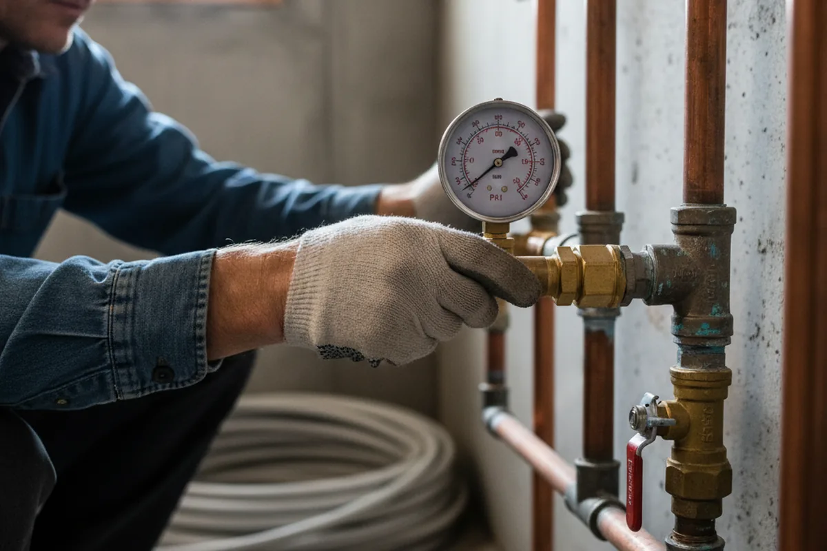 Pressure testing a repaired line during Water Line Repair in Woodgate
